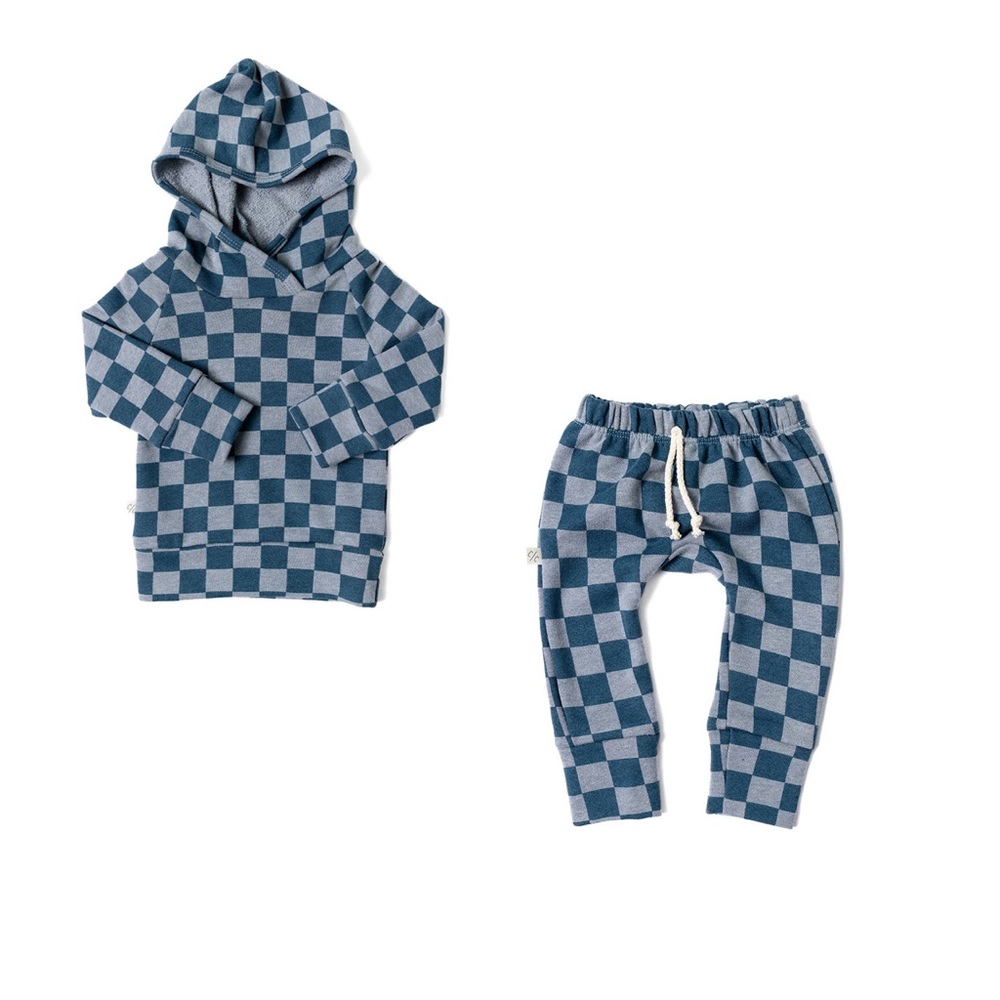 Childhoods Clothing Blue Checkerboard Raglan Hoodie & Gusset Pants NWT Size 6/7